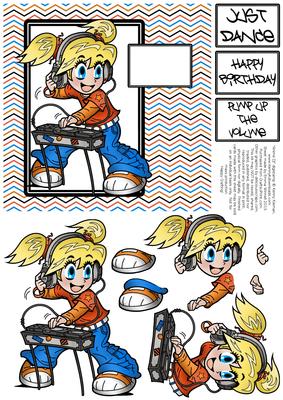 Anime Dj - 6x6 Decoupage Card - Orange & Blue