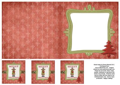 Merry Christmas Girl 6x6 Insert & Tags - Red & Green 1