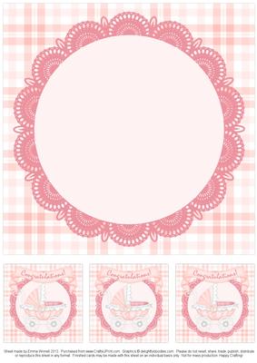 Congratulations Pram 8x8 Insert & Tags - Baby Girl - Pink