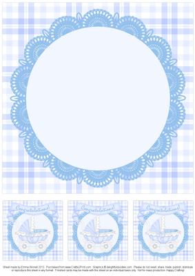 Congratulations Pram 8x8 Insert & Tags - Baby Boy - Blue