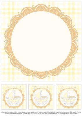 Congratulations Pram 8x8 Insert & Tags - Baby - Yellow