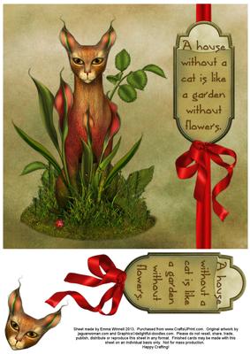 Flower Cat 8x8 Decoupage Card - Red & Green