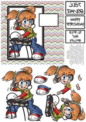 Anime Dj - 6x6 Decoupage Card - Khaki Green & Red