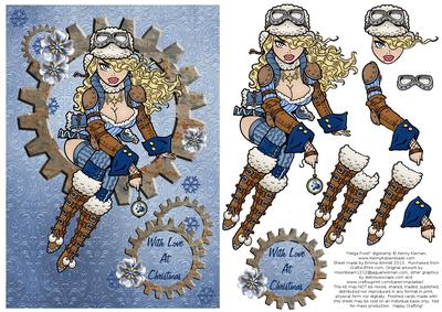 Helga Frost - A5 Christmas Decoupage Card - Blue