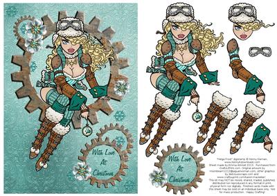 Helga Frost - A5 Christmas Decoupage Card - Teal