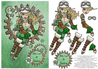 Helga Frost - A5 Christmas Decoupage Card - Green