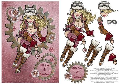 Helga Frost - A5 Christmas Decoupage Card - Pink