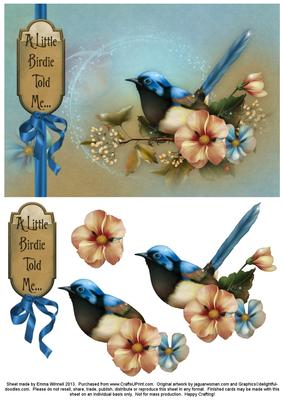 Fairy Wren A5 Decoupage - Blue & Peach - Little Birdie Told