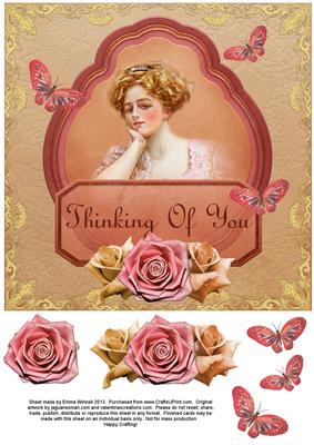 Vintage Lady in Frame 8x8 Decoupage Card 1 - Pink & Peach