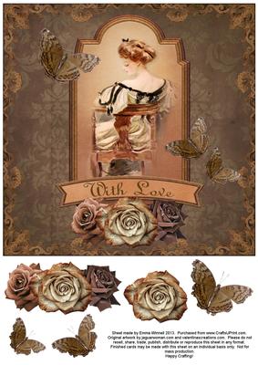 Vintage Lady in Frame 8x8 Decoupage Card 3 - Brown & Bronze