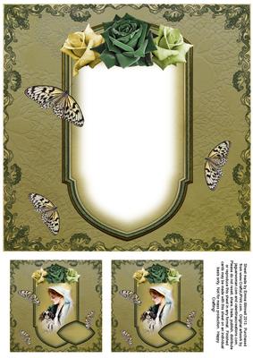 Vintage Lady in Frame 8x8 Insert & Tags 5 - Green & Lemon