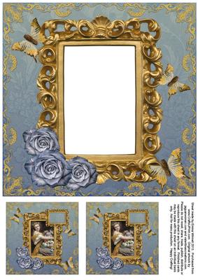 Vintage Lady in Frame 8x8 Insert & Tags 8 - Blue & Gold