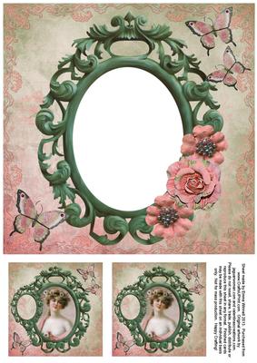 Vintage Lady in Frame 8x8 Insert & Tags 10 - Pink & Green