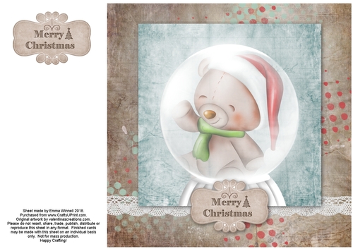 Christmas Snowglobe 8x8 Quick Card - Teddy