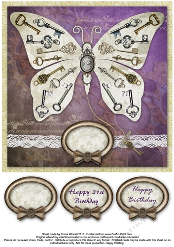 Steampunk Gothic Key Butterfly Quick 8x8 Card - Brown & Purple