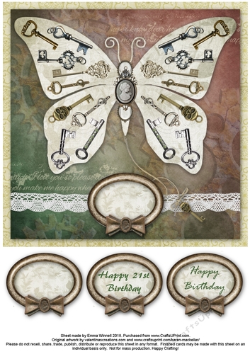 Steampunk Gothic Key Butterfly Quick 8x8 Card - Red & Green