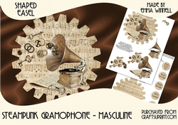Steampunk Gramophone Cog-Shaped Easel Decoupage Card Mini Kit - Masculine