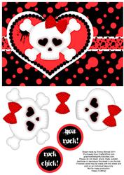 Punk Love - Red - Girly Skull and Crossbones Decoupage