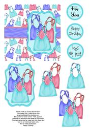 Bags of Fun - Handbag Decoupage Card - Blue & Dark Pink