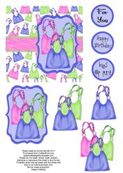 Bags of Fun - Handbag Decoupage Card - Blue, Pink & Green