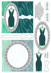Sophisticated Dress Decoupage Card Front and Insert - Teal