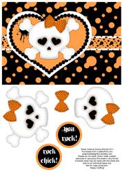 Punk Love - Orange - Girly Skull and Crossbones Decoupage
