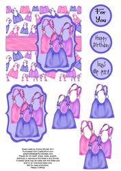 Bags of Fun - Handbag Decoupage Card - Blue, Purple & Pink