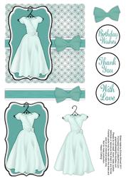 Pretty Dress Decoupage Card Front - Teal