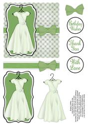 Pretty Dress Decoupage Card Front - Olive Green