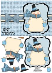 Snuggly Snowman Decoupage Card - Powder Blue