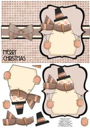 Snuggly Snowman Decoupage Card - Taupe