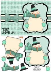 Snuggly Snowman Decoupage Card - Aqua