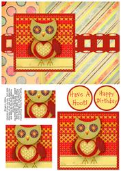 Hootie Owl Pyramage Card Front - Red & Yellow