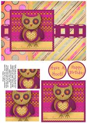 Hootie Owl Pyramage Card Front - Raspberry & Beige