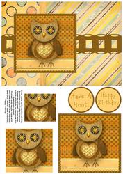 Hootie Owl Pyramage Card Front - Brown & Yellow
