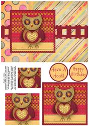 Hootie Owl Pyramage Card Front - Red & Beige