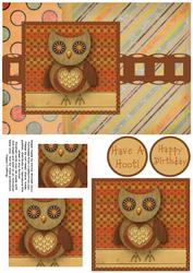 Hootie Owl Pyramage Card Front - Brown & Orange