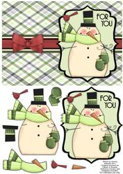Snuggly Snowman with Bird Decoupage Card - Pistachio & Green