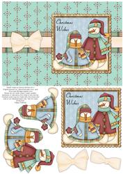 Snow People Decoupage Card Front - Aqua