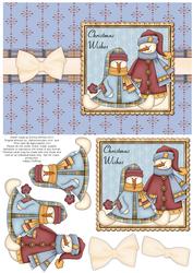 Snow People Decoupage Card Front - Blue