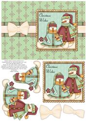 Snow People Decoupage Card Front - Green