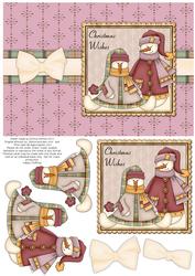 Snow People Decoupage Card Front - Pink