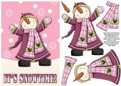 Celebrating Snowman Decoupage Card Front - Pink