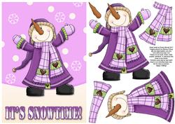 Celebrating Snowman Decoupage Card Front - Mauve