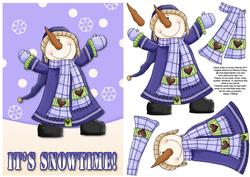 Celebrating Snowman Decoupage Card Front - Indigo