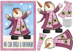 We Can Build a Snowman Decoupage Card Front - Pink