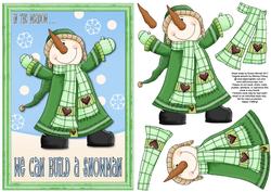 We Can Build a Snowman Decoupage Card Front - Green