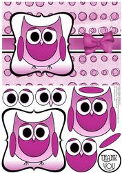 Cute Owl Thank You Decoupage Card Front - Pink