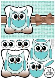 Cute Owl Sorry Decoupage Card Front - Brown & Aqua