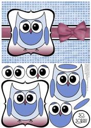 Cute Owl Sorry Decoupage Card Front - Blue & Plum